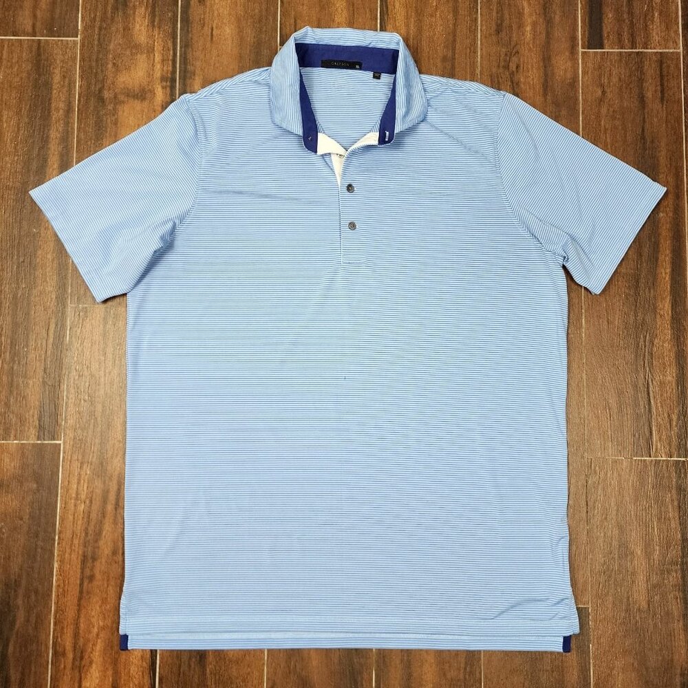 Greyson Golf Polo Shirt Wolf Men's Size XL Striped Blue Performance Stretch